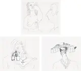 George Condo, More Sketches of Spain - for Miles Davis: three plates, 1991, Three etchings, on Guarro paper, with full margins