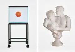 Jeff Koons, One Ball Total Equilibrium Tank (Spalding Dr. J. 241 Series); and Bourgeois Bust, from Jeff Koons, 1995, Two offset lithographs in colours, on coated Biber GS board, with full margins