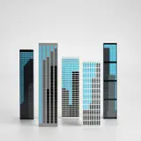 Modern Towers 1 by Julian Opie, 2017, The complete set of five painted wooden multiples with screenprint in colours, sold Jun 2024