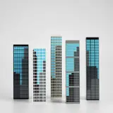 Modern Towers 2 by Julian Opie, 2017, The complete set of five painted wooden multiples with screenprint in colours, offered Jun 2024