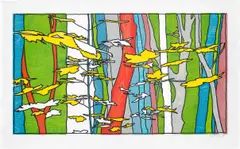 Francis Ruyter, Where the Sidewalk Ends, 2011, Woodcut in colours, on Japanese Unryu-shi paper, with full margins