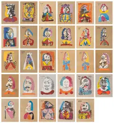 Pablo Picasso, Portraits Imaginaires (Imaginary Portraits), 1969, The complete set of 29 offset lithographs in colours, on Arches paper, the full sheets loose (as issued), with colophon, all contained in the original clamshell portfolio box with printed title