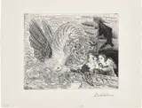 Pablo Picasso, Taureau ailé contemplé par quatre enfants (Winged Bull Watched by Four Children), plate 13 from La Suite Vollard (Bl. 229, Ba. 444), 1934, Etching, on Montval laid paper watermarked Picasso , with full margins