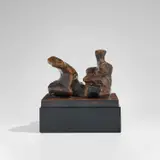 Henry Moore, Maquette for Two Piece Reclining Figure No. 1 (B. 457a), 1959/1974, Bronze sculpture with brown patina, mounted on a wooden base