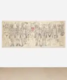Hermann Nitsch, Das Letzte Abendmahl (The Last Supper), 1983, Screenprint in colours, on original action cloth relic with blood, mounted on a wooden stretcher