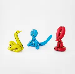 Balloon Swan (Yellow); Balloon Monkey (Blue); and Balloon Rabbit (Red) by Jeff Koons, 2017, Three porcelain multiples painted in chrome, all contained in the original Styrofoam-lined boxes with silver printed sig, sold Sep 2024
