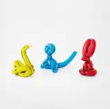 Jeff Koons, Balloon Swan (Yellow); Balloon Monkey (Blue); and Balloon Rabbit (Red), 2017, Three porcelain multiples painted in chrome, all contained in the original Styrofoam-lined boxes with silver printed signature
