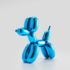 Balloon Dog (Blue) by Jeff Koons, 2021, Porcelain multiple painted in chrome, contained in the original Styrofoam-lined presentation box with blue printed signa, offered Sep 2024