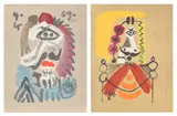 Pablo Picasso, Portraits imaginaire (Imaginary Portraits): two plates, 1969, Two offset lithographs in colours, on Arches paper, the full sheets