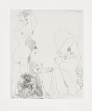 Pablo Picasso, Vieil homme avec magicien évoquant trois odalisques (Old Man with Magician Evoking Three Odalisques), plate 6 from Série 347 (Bl. 1486, Ba. 1501), 1968, Etching, on BFK Rives paper, with full margins