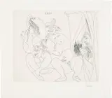 Pablo Picasso, Raphaël et la Fornarina V: avec voyeur écartant le rideau (Raphaël and Fornarina V: With Voyeur Pulling Back the Curtain), plate 300 from Série 347 (Bl. 1780, Ba. 1797), 1968, Etching, on BFK Rives paper, with full margins