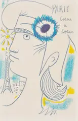 Jean Cocteau, Paris cœur à cœur (Paris Heart to Heart), 1962, Wax crayon and pastel drawing, on wove paper