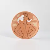 Jean Cocteau, Bouc aux cornes blanches (Goat with White Horns) (G. 209), 1958, Red earthenware round plate painted in coloured enamels with crayon d'oxyde additions