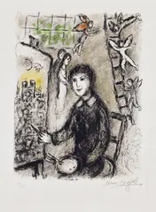 Le peintre devant le tableau (The Painter in Front of the Picture) (M. 932) by Marc Chagall, 1978, Lithograph in colours, on Arches paper, with full margins, sold Sep 2024