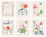 Joan Miró, La bague d'aurore (The Ring of Dawn) (D. 122-125; 127; 128, C. Bks. 45), 1957, The complete set of five etching and aquatints in colours, on Rives paper, and one drypoint on the front cover wrappers, the full sheets loose and folded (as issued), with text by René Crevel, title page and colophon, all contained in the original grey paper-covered boards and black paper-covered slipcase with printed title