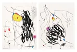 Joan Miró, Journal d'un graveur (Diary of an Engraver): two plates (D. 769; and 787, see C. Bks. 200), 1975, Two etching and aquatinta in colours, on BFK Rives paper, the full sheets