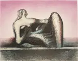 Henry Moore, Reclining Figure, 1977, Offset lithograph in colours with embossing, on Alpha paper, the full sheet