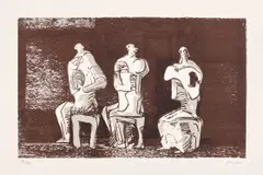 Three Seated Figures in Setting (C. 421) by Henry Moore, 1975, Lithograph in colours, on Arches paper, with full margins, sold Sep 2024