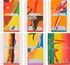 Allen Jones, Magician Suite (L. & L. 71a-f), 1976, The complete set of six lithographs in colours, on handmade paper, the full sheets loose (as issued), all contained in the original black and red cloth-covered portfolio with collaged title