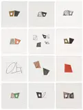 Robert Mangold, Pages (S. 28, S. & S. 1989.02), 1989, The complete set of twelve etchings (seven in colours), on various papers, the full sheets loose (as issued), with title/colophon page, all contained in the original beige linen-covered clamshell portfolio box