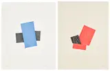 Joel Shapiro, Untitled (#17); and Untitled (#18), 1989, Two woodcuts in colours, on J Whatman and Kozo Gampi paper respectively, both with full margins