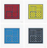 Sol LeWitt, Bands of Lines in Four Directions (Gray on Colors) (K. 1995.01), 1995, The complete set of four woodcuts in colours, on BFK Rives paper, with full margins