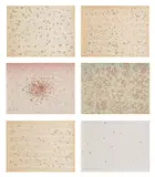 Ed Ruscha, Insects (E. 60-65), 1972, The complete set of six screenprints in colours, three on paper-backed wood veneer and three on Fabriano paper, the full sheets loose (as issued), with title page/colophon, all contained in the original raw linen-covered portfolio with plastic cover encapsulating brownish-red sand
