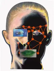 Tony Oursler, Recognition (image 1-3.1), from Recognition, 2019-20, Unique digital pigment print in colours with lenticular collage and hand-colouring, on Hahnemühle Photo Rag paper, with full margins