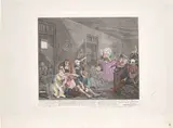 Jake and Dinos Chapman, Dinos and Jake's Progress Plate 8, 2007, Ink, gouache and watercolour on one etching and engraving from William Hogarth's A Rake's Progress , printed circa 1821, on wove paper, with wide margins