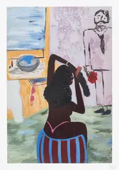 Cassi Namoda, Nude Maria Combing Her Hair, 2021, Archival pigment print in colours with unique hand-colouring in white gouache, on wove paper, with full margins