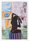 Cassi Namoda, Nude Maria Combing Her Hair, 2021, Archival pigment print in colours with unique hand-colouring in white gouache, on wove paper, with full margins