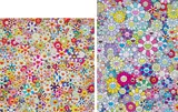 Takashi Murakami, Open Your Hands Wide, Embrace Happiness!; and Champagne Supernova: Multicolor + Pink and White Stripes