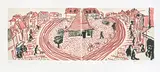 David Hockney, My Second Drawing of Beuvron-en-Auge, from David Hockney - 220 for 2020. Art Edition No. 301–400, 2019/2021, Inkjet print in colours, on cotton-fibre archival paper, the full sheet loose (as issued), with the original teal fabric-covered portfolio, and clamshell box containing two volumes, including the illustrated 233-page chronology book titled 220 for 2020 and numbered '0369', and the facsimile sketchbook titled Los Angeles and La Grande Cour 2019 , all contained in the original cardboard box with label stamp-numbered '0369'
