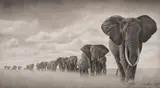 Nick Brandt, Elephants Walking Through Grass, Amboseli, 2008, Platinum print, printed later