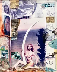 Peter Beard, Margritte Rammé, Living Sculpture for "Tusk", 1976, Unique work, comprising a chromogenic print with blood, ink, affixed newspaper and magazine clippings, gelatin silver prints and a wrapper, executed 1994