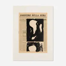 Edizione notturna (from the For Joseph Beuys portfolio) by Yannis Kounellis, 1987, screenprint and newspaper collaged on Arches, sold Sep 2025