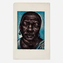 Charles White, Bessie, 1950, linocut in colors on Japanese paper