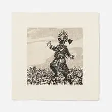 William Kentridge, Untitled (Scarecrow) (from the West Coast Landscapes portfolio), 2010, sugarlift aquatint printed on tosha washi paper chine collé