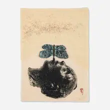 Kiki Smith, Moth, 1996, woodcut with hand-coloring, glitter and layered collage