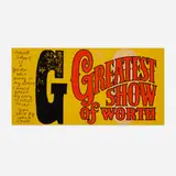 G O greatest show of worth by Corita Kent, 1968, screenprint in colors, sold Sep 2025