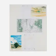 Oscar Tuazon, Water Map (Cedar Spring, NV), c. 2021, watercolor with collaged elements