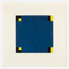 Untitled (Blue/Yellow) by Harvey Quaytman, 1988, aquatint and screenprint in colors with glass beads, sold Mar 2026