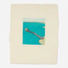 Claes Oldenburg, Spoon Pier (from the Landfall Press Etching portfolio), 1975, soft-ground etching and aquatint in colors on Twinrocker Mill handmade