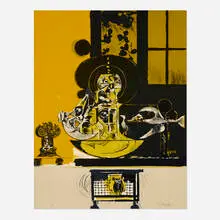 Graham Sutherland, La tour des oiseaux (from An American portrait 1776-1976 portfolio), 1974, lithograph in colors on Japon