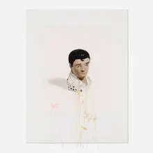 Elvis: The Sewing Lesson by Liliana Porter, 2010, photogravure and aquatint in colors with digital sewing collage on Magnani Pescia, sold Mar 2026