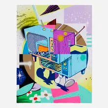 Pose, Riot, 2018, screenprint in colors on Mohawk Superfine