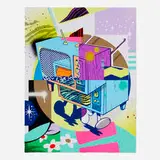 Pose, Riot, 2018, screenprint in colors on Mohawk Superfine