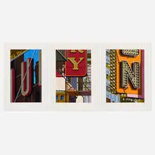 Robert Cottingham, Three works from the An American Alphabet portfolio, 2001, lithograph in colors on BFK Rives