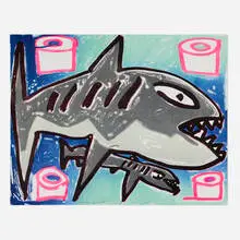 Katherine Bernhardt, Swimmers (from the Greenpeace 50 Years Print Portfolio), 2022, lithograph in colors on Somerset Velvet