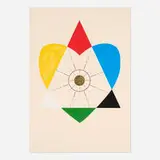 Jonathan Borofsky, The Balance of Love and Work Produces Energy, 1994, screenprint in colors with gold leaf on Fabriano